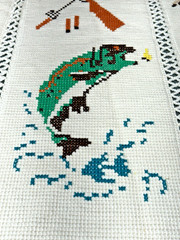 VTG Outdoors Wildlife Afghan Granny Throw Blanket Hunting Fishing Fish Deer Duck