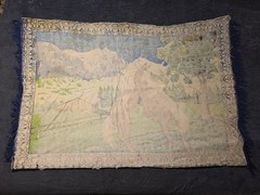 Vntg Fighting Horses Tapestry Wall Hanging Rug 52″x38” Stallions Mountain Cabin
