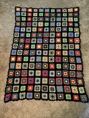 Vtg Granny Square Crochet Throw Blanket Afghan 70 X 52” Large Black Multicolor