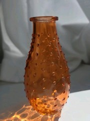 Vintage Vase Boho Orange Jewel Tone Hobnail Pressed Glass 6 in.