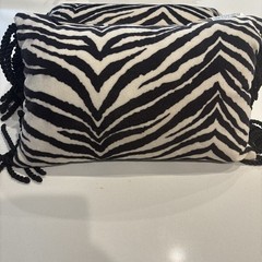 Set Of 2 Zebra Striped Fleece Throw Pillows- Black and White W/tassel Fringe