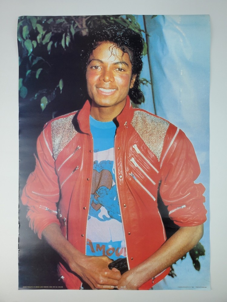 Vintage 1984 Michael Jackson Wall Poster Red Thriller Jacket Young Michael 24×16