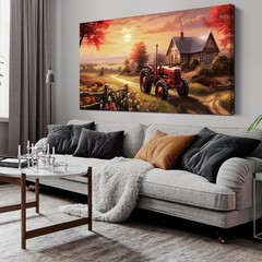 ANCXWOTER Canvas Wall Art Sunset Landscape Prints 29″L x 59″W, red