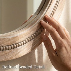 30″ Round Solid Wood Mirror, Handcrafted Beaded Circle for Bathroom Vanity