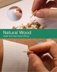 40 Pcs Wood Push Pins, Decorative Wooden Thumb Tacks for Cork Board, Natural & L