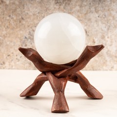 Wooden Tripod Stand, Abalone Shell, Spheres, Geodes Crystal Holder, 3 Sizes
