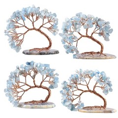 3-4″ Copper Wire Healing Crystal Money Tree for Good Luck Agate Slice Base Bo…