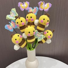 Crochet Bee Bouquet Handmade Get Well Birthday Teacher Bee Accent Keepsake Gift