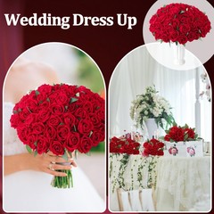 Ovveroche 90 Pcs Red Velvet Rose Artificial Flowers, 51cm Silk Wedding Fake S…