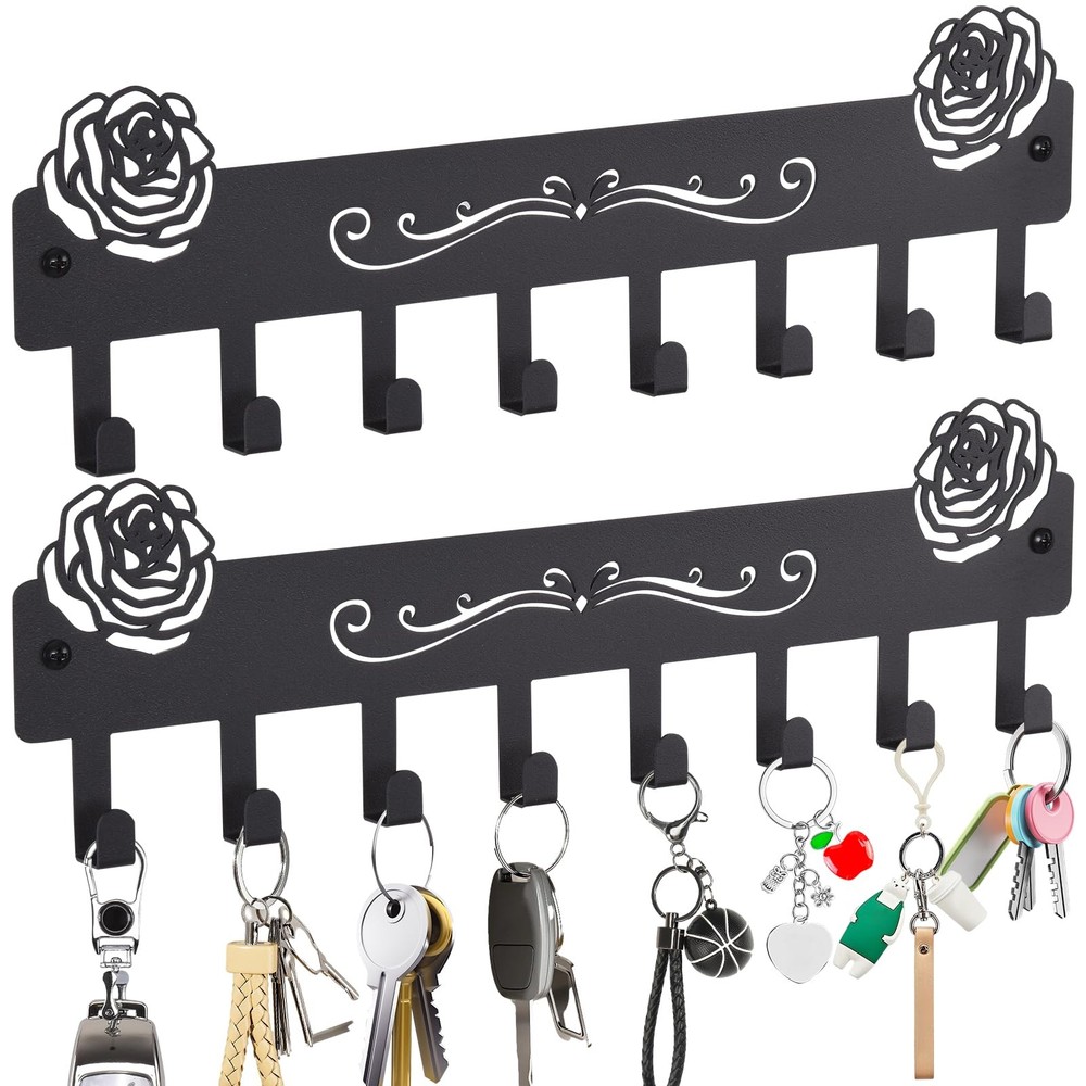 2-Pack Premium Iron Key Holder for Wall – Dual Installation: Wall Mount & Adh…