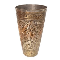 Vintage Engraved Indian Lassi Cup Brass Rajasthani Metalware Boho 6.5″ tall