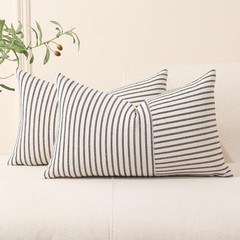Hckot Farmhouse Pillow Covers 12×20, Lumbar Throw Pillow Covers Set of 2, Bla…