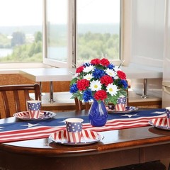 Patriotic 17.3″ Artificial Flower Bouquet for Memorial Day & 4th of July Decor