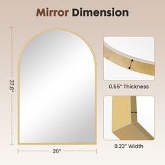 Gold Arched Wall Mounted Bathroom Metal Frame Vanity Mirror w/Shatterproof Glass