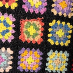 Vintage GRANNY SQUARE Crochet Afghan Blanket Throw ~ Roseanne Style 38×53
