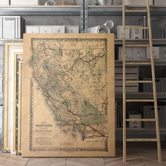 1876 Old Map of California Southern Pacific vintages maps Canvas Wall Art Print