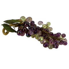 Vintage Lucite Iridescent Multicolor Grape Cluster Sugared Leaves 8″