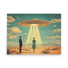 Desert Visit UFO Print – Vintage Atomic Age Mid Century Wall Art Poster