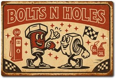 Bolts N Holes Funny Garage Tin Sign 12×8 Aluminum Retro Racing Shop Wall Decor