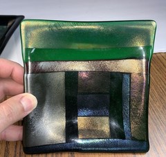 Iridescent Dichroic Fused Art Glass 6×6 Small Trinket Dish Hackett Studio Artist