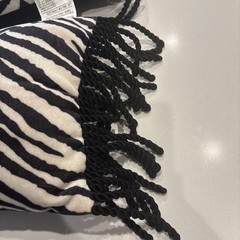 Set Of 2 Zebra Striped Fleece Throw Pillows- Black and White W/tassel Fringe