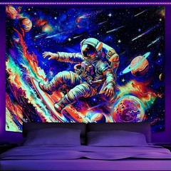 Blacklight Astronaut Tapestry Wall Hanging Celestial Space Room Decor 60″x44″