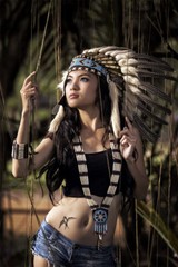 Native American Girls Young Ethnic Print Painting Wall Art Home – POSTER 20×30