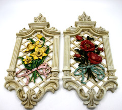 Set of 2 Vintage Garden Path Floral Resin Wall Art Plaque 13.5″ x 6″in