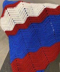 Homemade Crochet Red White Blue Afghan New Machine Wash Acrylic 51 X 62”