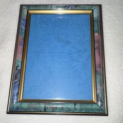 Set of 2 VTG 5×7 Floral Border Multicolor Photo Frames Gold/Black Trim 80s/90s