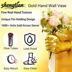 Gold Hand Vase, Wall Mounted Decor – Hanging Statue for Living Rooms & Entran…