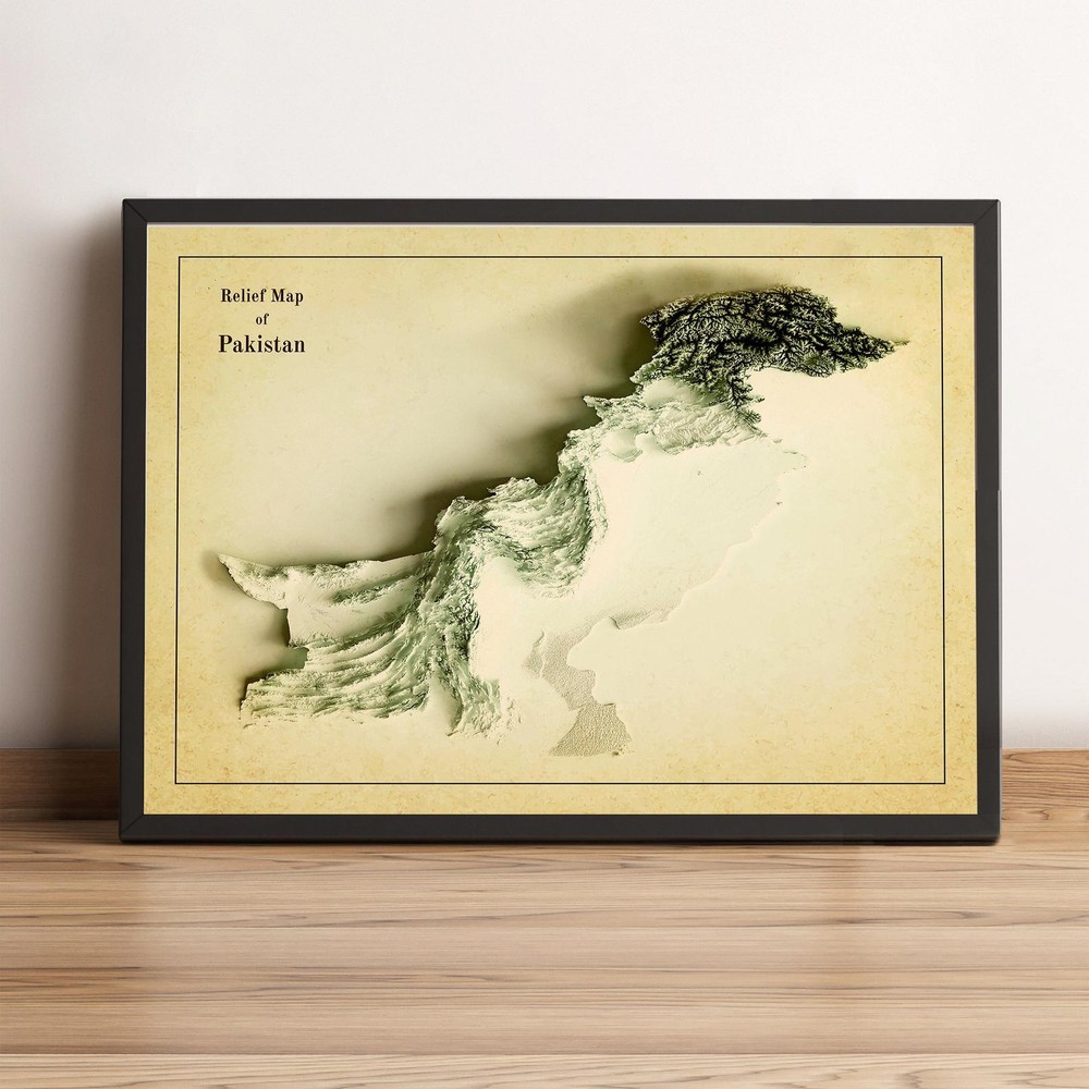 Pakistan Map, Pakistan 2D Relief Map, Pakistan Vintage Map – 2D Flat