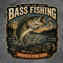 Bass Fishing Sticker Vinyl Decal Hooked For Life Largemouth Bass Angler