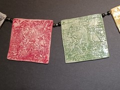 Ceramic Prayer Flags Indoor Outdoor Horizontal Hanging Handmade Original 30×4.5″