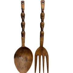 Hand Carved Wooden Wall Spoon Fork Set Hanging Kitchen Decor Figures Oversized