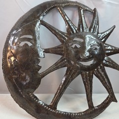 Sun and Moon Metal Wall Hanging Art Celestial Haitian Hammered Decoration 10 in