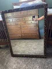 Ornate Carved Framed Rectangle Wall Mirror Brown/Gold Vertical 38×29 in