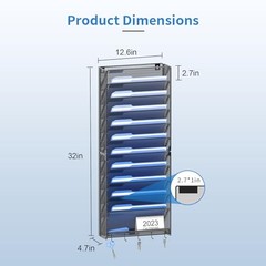Hanging Wall File Organizer with Hooks, 12 Tier Vertical Wall Mount 12 Pocket