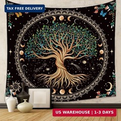 Tree of Life Fantasy Forest Tapestry Vintage Boho Mandala Tapestries for Bedroom
