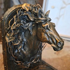 Vintage Bronze Horse Head Bookends Western Star Equestrian Decor Set of 2