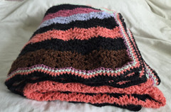 Vtg Handmade Crochet Chevron Zig Zag Throw Blanket Afghan 61″x54″ Colorful