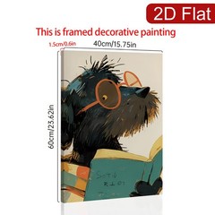 Black Dog Reading Book with Glasses Canvas Wall Art, Whimsical Pet Home Decor
