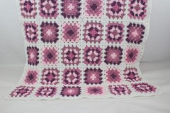Vintage Handmade Crochet Afghan – Pink & Purple Granny Squares – 40″ x 53″
