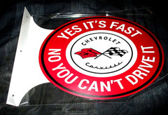 CHEVROLET CORVETTE – Yes It Is Fast – Double-Sided Metal Flange Sign #01a NEW**
