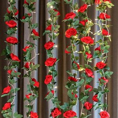 3× Garland Wall Silk Artificial Hanging Rose Red Flowers Vine Wedding Decor US