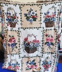 Vtg NOS Goodwin Weavers Tapestry Blanket Throw 50×70″ 100% Cotton Pansy Baskets