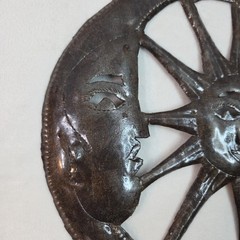 Sun and Moon Metal Wall Hanging Art Celestial Haitian Hammered Decoration 10 in