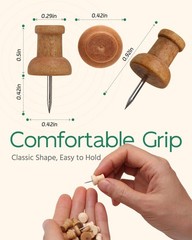 40 Pcs Wood Push Pins, Decorative Wooden Thumb Tacks for Cork Board, Natural & L