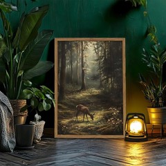 Vintage Forest Deer Canvas Wall Art – Rustic Home Decor