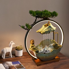 Desktop Waterfall Fountain Indoor Tabletop Ornament Resin Monk Feng Shui